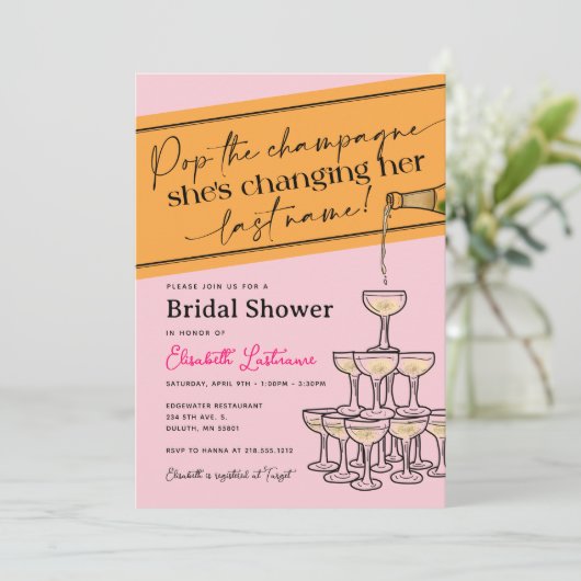 Roze Pop de Champagne Tower Vrijgezellenfeest Kaart (Staand voorkant)