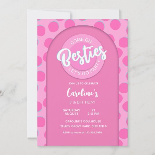 Roze Pop Feest, Meisje Verjaardag Kaart (Voorkant)