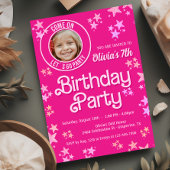 Roze pop foto verjaardagsfeestje kaart