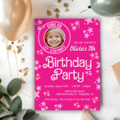 Roze pop foto verjaardagsfeestje kaart