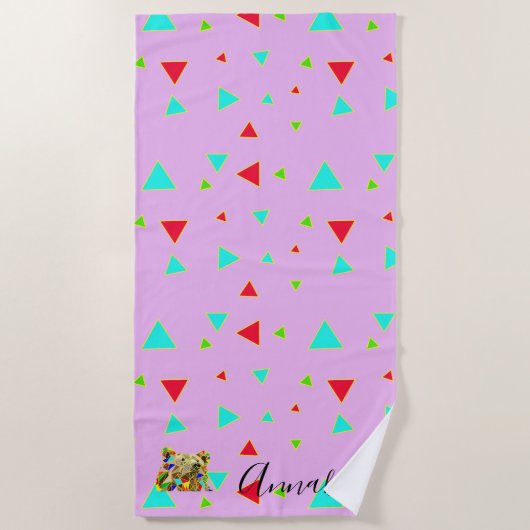 Roze Pop kunst Aangepaste naam Strandlaken (Voorkant)