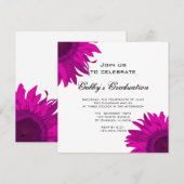 Roze Pop Kunst Zonnebloem GraduPartij Uitnodiging (Voorkant / Achterkant)