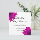 Roze Pop Kunst Zonnebloem GraduPartij Uitnodiging (Staand voorkant)