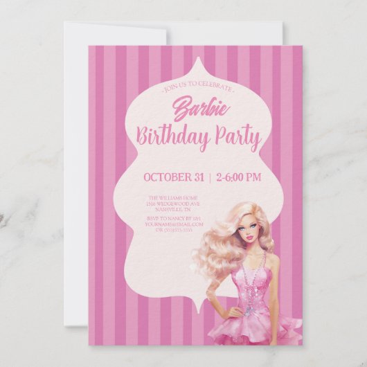 Roze Pop Meisje Verjaardagsfeestuitnodiging Kaart (Voorkant)