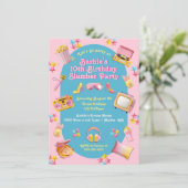 Roze Pop Speelgoed Slumber Sleepover Verjaardagsfe Kaart (Staand voorkant)