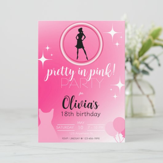 Roze pop uitnodiging / vrijgezelle uitnodiging (Staand voorkant)