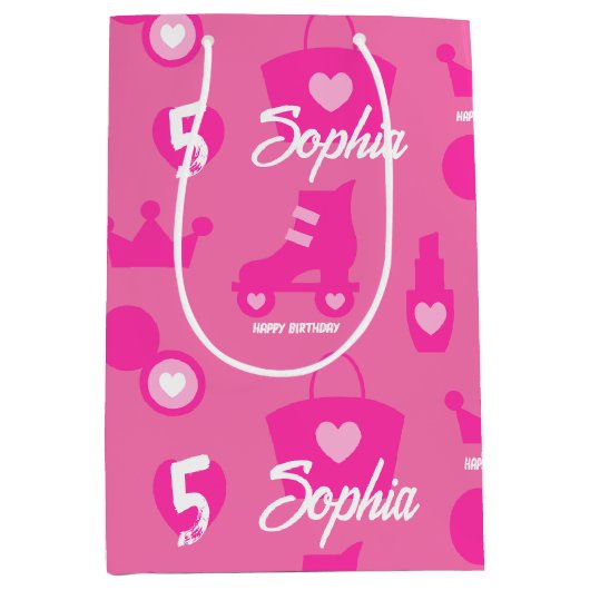 Roze Pop Verjaardagsfeestje, Aangepaste leeftijd,  Medium Cadeauzakje (Voorkant)