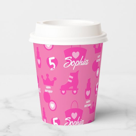 Roze Pop Verjaardagsfeestje, Aangepaste leeftijd,  Papieren Bekers (Achterkant)