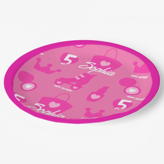 Roze Pop Verjaardagsfeestje, Aangepaste leeftijd, Papieren Bordje (Gekanteld)