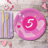 Roze Pop Verjaardagsfeestje, Aangepaste leeftijd,  Papieren Bordje