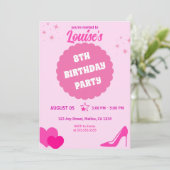 Roze Pop Verjaardagsfeestje, Meisje Kaart (Staand voorkant)