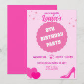 Roze Pop Verjaardagsfeestje, Meisje Kaart (Voorkant / Achterkant)