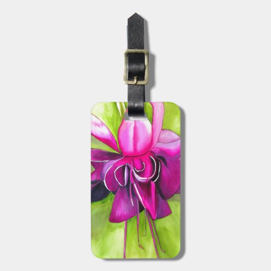 Roze pop waterverf bloem bagagelabel (Voorkant verticaal)