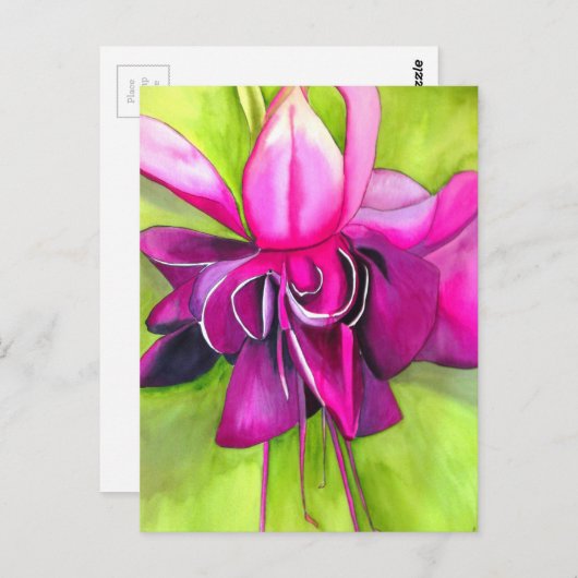 Roze pop waterverf bloem briefkaart (Voorkant / Achterkant)