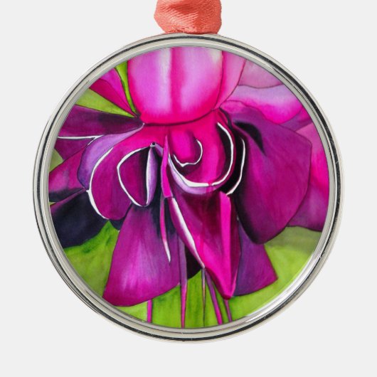 Roze pop waterverf bloem metalen ornament (Voorkant)