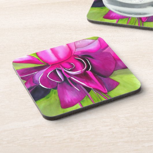 Roze pop waterverf bloem onderzetter (Linkerzijde)