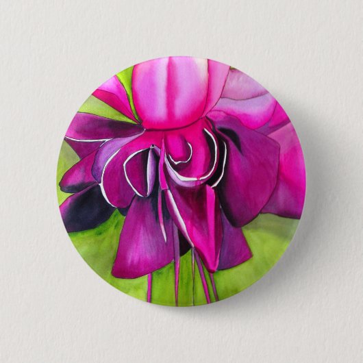 Roze pop waterverf bloem ronde button 5,7 cm (Voorkant)