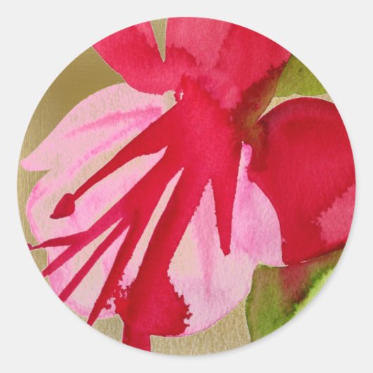 Roze pop waterverf bloem ronde sticker (Voorkant)