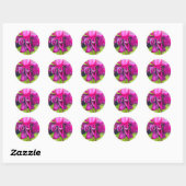 Roze pop waterverf bloem ronde sticker (Vel)
