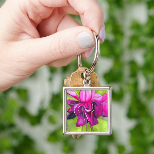 Roze pop waterverf bloem sleutelhanger (Hand)
