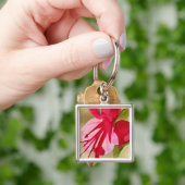 Roze pop waterverf bloem sleutelhanger (Hand)
