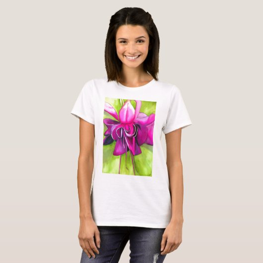 Roze pop waterverf bloem t-shirt (Voorkant volledig)
