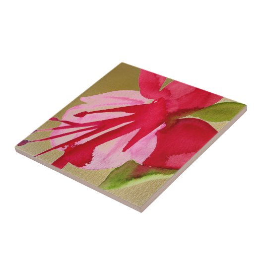 Roze pop waterverf bloem tegeltje (Zijkant)