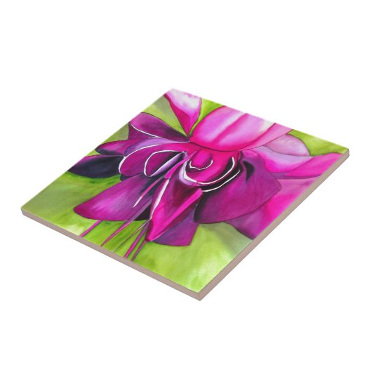 Roze pop waterverf bloem tegeltje (Zijkant)