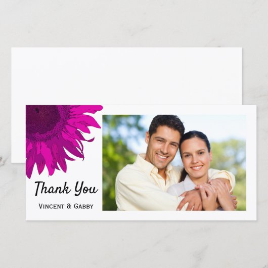 Roze Pop Zonnebloem Hartelijk dank Bedankkaart (Voorkant / Achterkant)