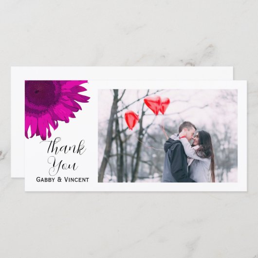 Roze Pop Zonnebloem Hartelijk dank Bedankkaart (Voorkant / Achterkant)