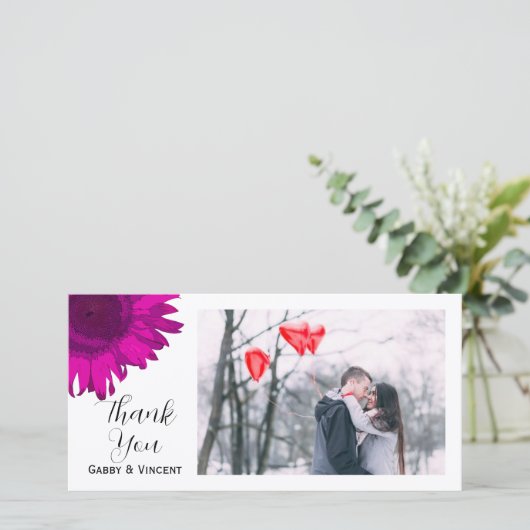 Roze Pop Zonnebloem Hartelijk dank Bedankkaart (Staand voorkant)