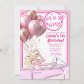 Roze popauto verjaardagsfeestje kaart (Voorkant)
