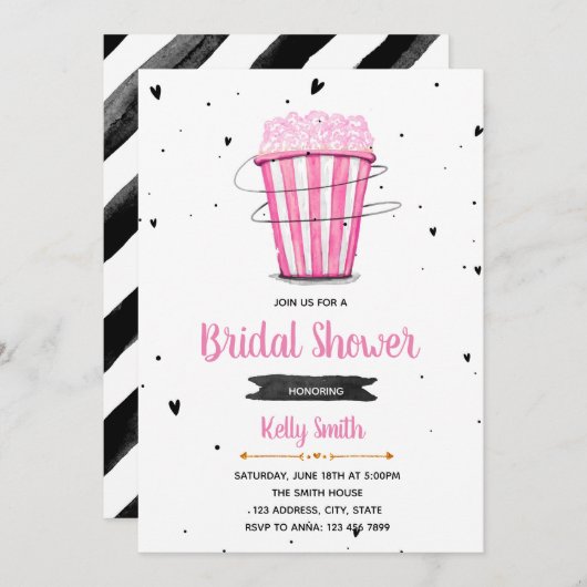 Roze popcorn brudonder doucheuitnodiging kaart (Voorkant / Achterkant)