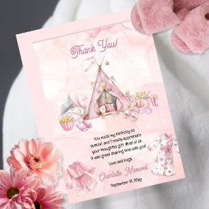Roze Popcorn en Pyjama Slaapfeestje Verjaardagsfee Bedankkaart