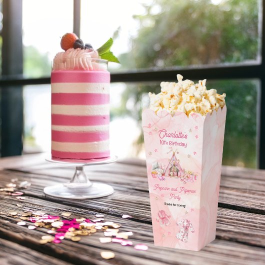 Roze Popcorn en Pyjama Slumber Verjaardagsfeest Bedankdoosjes