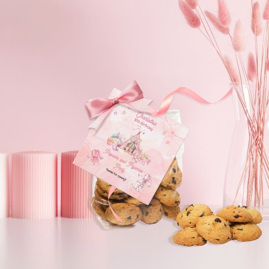 Roze Popcorn en Pyjama Slumber Verjaardagsfeest Bedankjes Labels