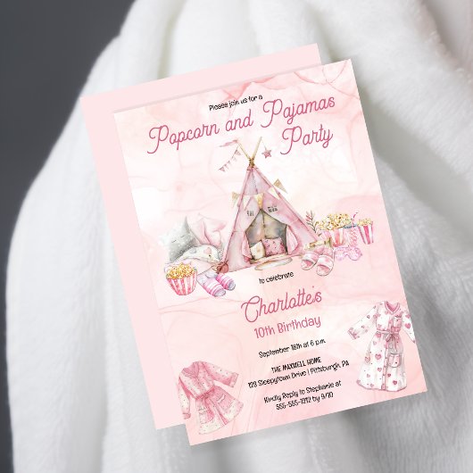 Roze Popcorn en Pyjama Slumber Verjaardagsfeest Kaart