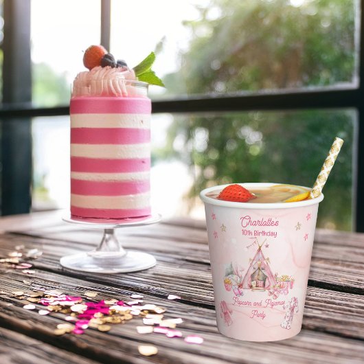 Roze Popcorn en Pyjama Slumber Verjaardagsfeest Papieren Bekers