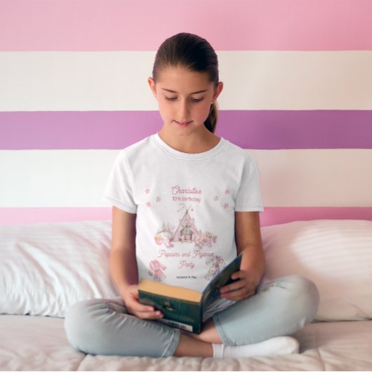 Roze Popcorn en Pyjama Slumber Verjaardagsfeest T-shirt