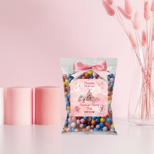 Roze Popcorn en Pyjama Slumber Verjaardagsfeest Vierkante Sticker