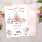Roze Popcorn en Pyjama's Slaapfeestje Verjaardagsf Kaart