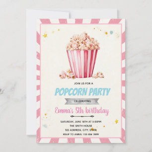 Roze popcorn feest uitnodiging