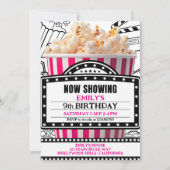 Roze Popcorn Filmavond Feest Uitnodiging (Voorkant)