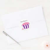Roze Popcorn Ronde Sticker (Envelop)