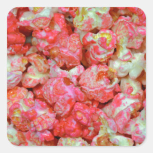 Roze popcorn vierkante sticker