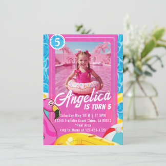 Roze Poppen Mode Zwembad Verjaardagsuitnodiging Kaart