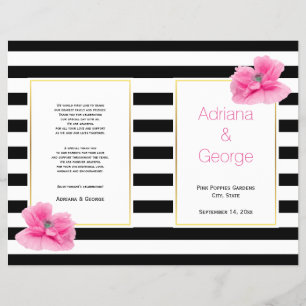 Roze poppies Black white strees trouwprogramma Flyer