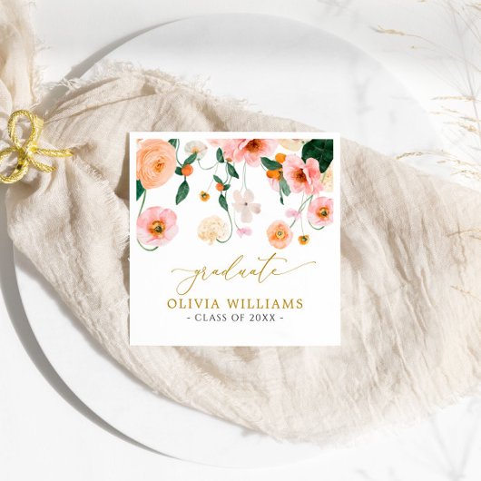 Roze Poppies Bloemen Graduation Party servetten