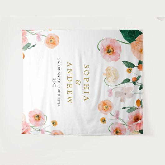 Roze Poppies Bloemen Trouwwandtapijt Wandkleed (Voorkant (horizontaal))