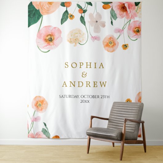 Roze Poppies Bloemen Trouwwandtapijt Wandkleed (In situ)